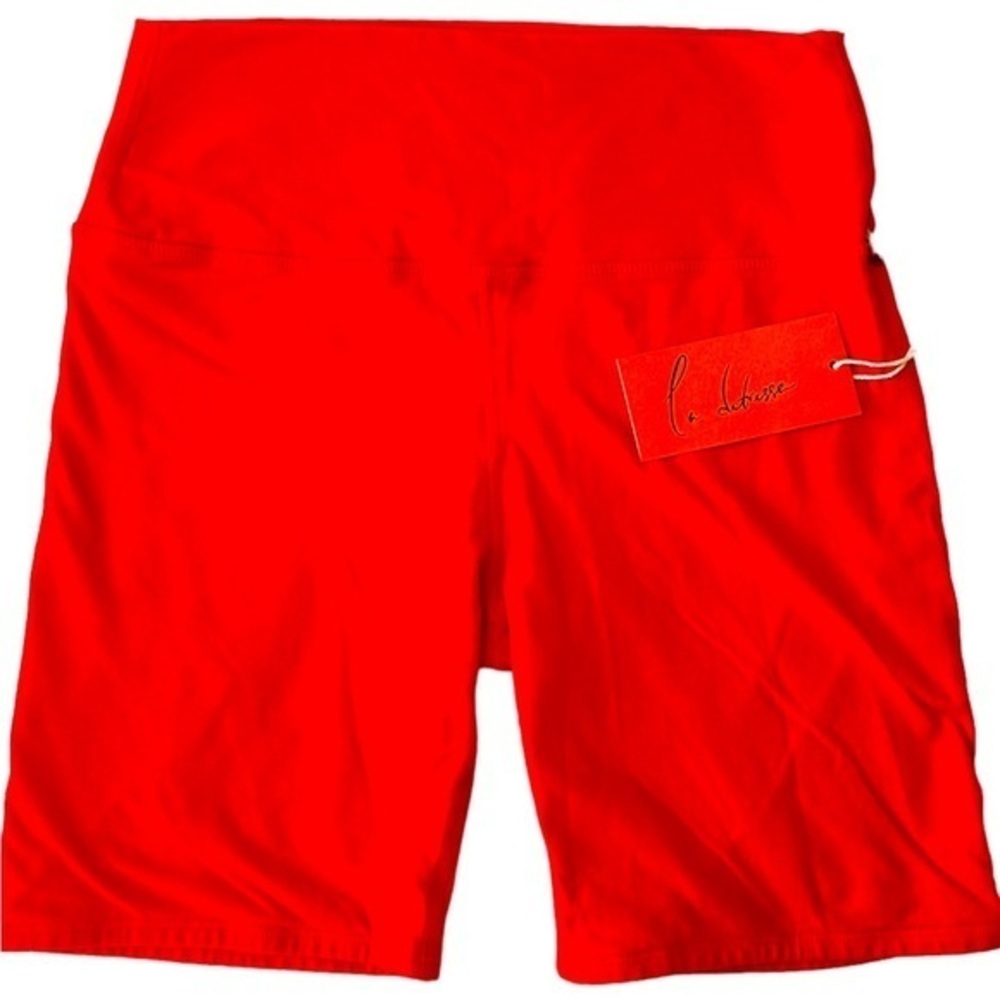 La DeTresse red with some pink tone size large high waisted bike shorts NWT